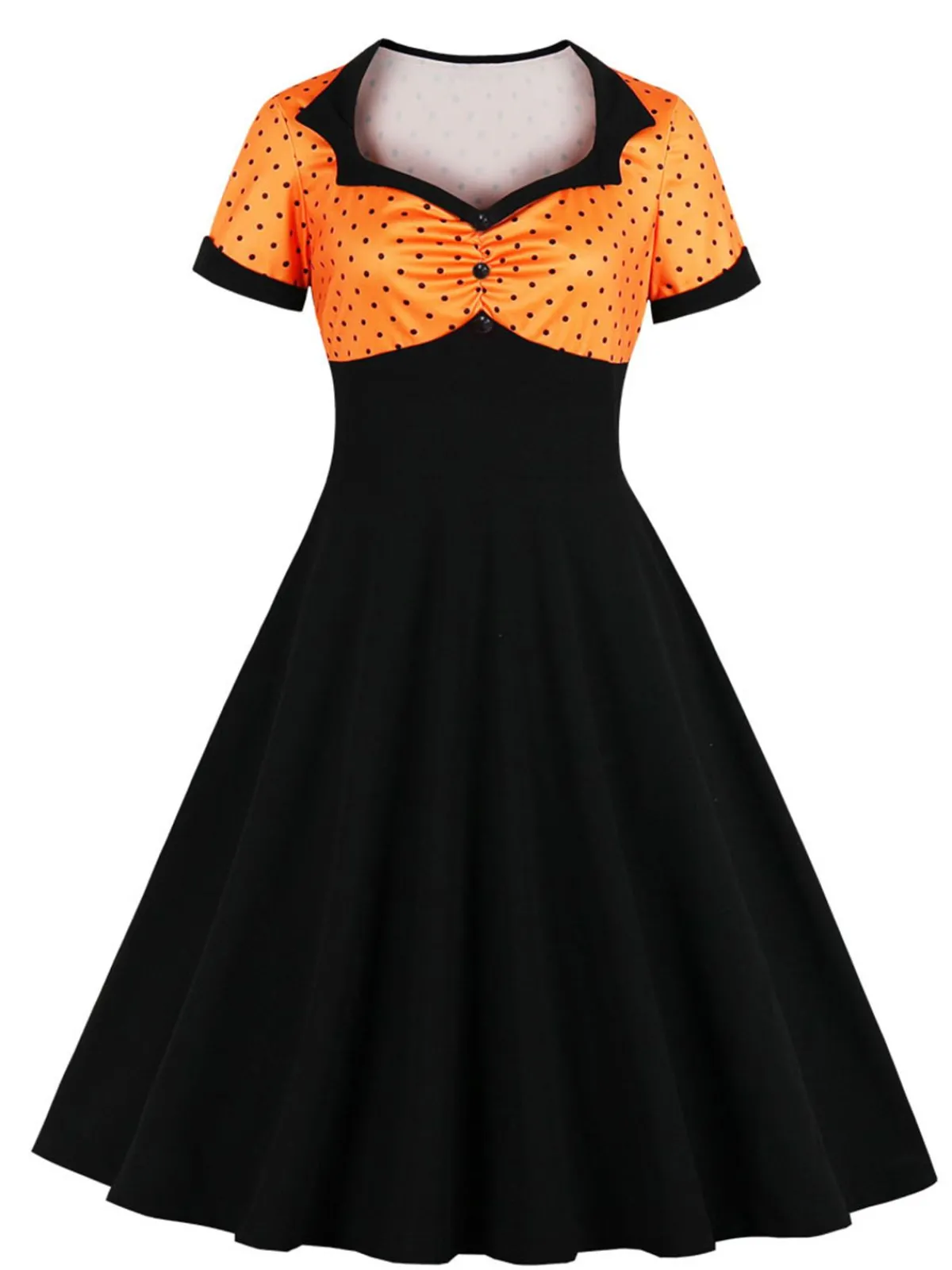 Online Retro Stage [Plus Size] 1950s Square Neck Polka Dot Dress
