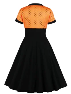 Online Retro Stage [Plus Size] 1950s Square Neck Polka Dot Dress
