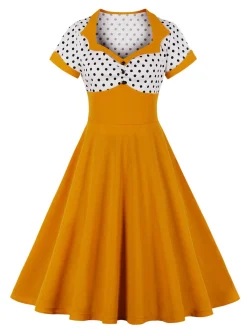 Online Retro Stage [Plus Size] 1950s Square Neck Polka Dot Dress