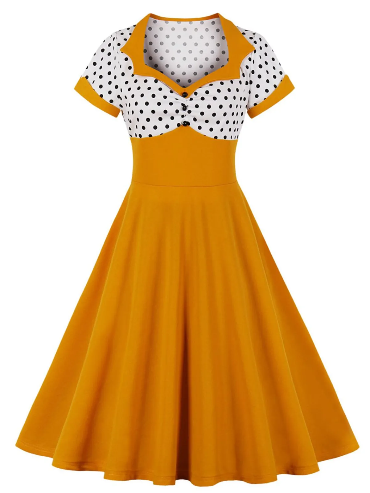 Online Retro Stage [Plus Size] 1950s Square Neck Polka Dot Dress