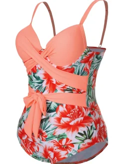 Sale Retro Stage [Plus Size] 1940s Strap Flowers One-Piece Swimsuit