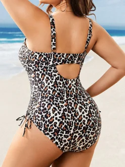 Best Retro Stage [Plus Size] 1950s Strap One-Piece Swimsuit Leopard