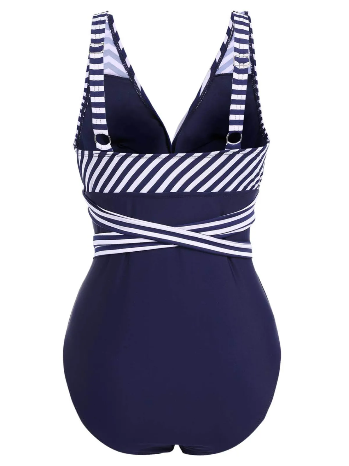Fashion Retro Stage [Plus Size] 1950s Stripe Lace Up Patchwork One-Piece Swimsuit