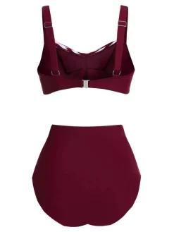 Sale Retro Stage [Plus Size] 1950s Stripe Twisted Patchwork Strap Swimsuit
