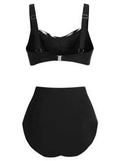 Sale Retro Stage [Plus Size] 1950s Stripe Twisted Patchwork Strap Swimsuit