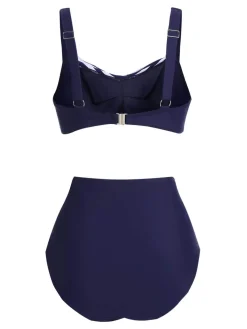 New Retro Stage [Plus Size] 1950s Stripe Twisted Patchwork Strap Swimsuit