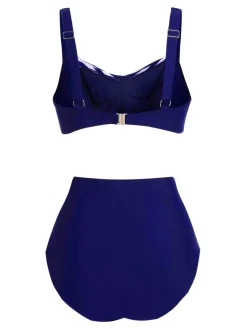 New Retro Stage [Plus Size] 1950s Stripe Twisted Patchwork Strap Swimsuit