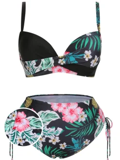 Discount Retro Stage [Plus Size] 1940S Tropical Plant Patchwork Lace-Up Swimsuit