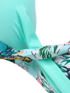 Discount Retro Stage [Plus Size] 1940S Tropical Plant Patchwork Lace-Up Swimsuit