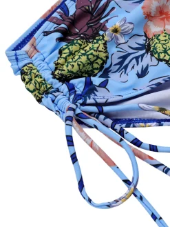 Discount Retro Stage [Plus Size] 1940S Tropical Plant Patchwork Lace-Up Swimsuit