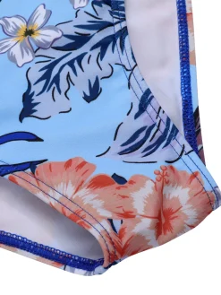 Discount Retro Stage [Plus Size] 1940S Tropical Plant Patchwork Lace-Up Swimsuit