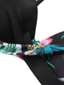 Discount Retro Stage [Plus Size] 1940S Tropical Plant Patchwork Lace-Up Swimsuit