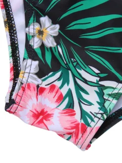 Discount Retro Stage [Plus Size] 1940S Tropical Plant Patchwork Lace-Up Swimsuit