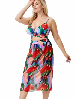 Hot Retro Stage [Plus Size] 1930s Tropical Print Wrap Swimsuit & Cover Up Multicolor