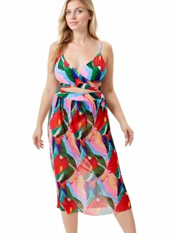 Hot Retro Stage [Plus Size] 1930s Tropical Print Wrap Swimsuit & Cover Up Multicolor