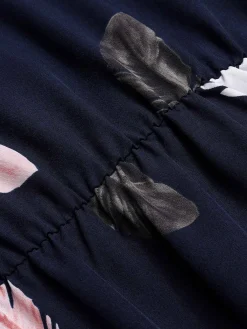 New Retro Stage [Plus Size] 1950s V-Neck Feather Waist Dress Blue