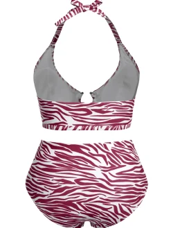 Online Retro Stage [Plus Size] 1940s Zebra Print Cutout Halter Swimsuit