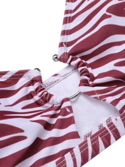 Online Retro Stage [Plus Size] 1940s Zebra Print Cutout Halter Swimsuit