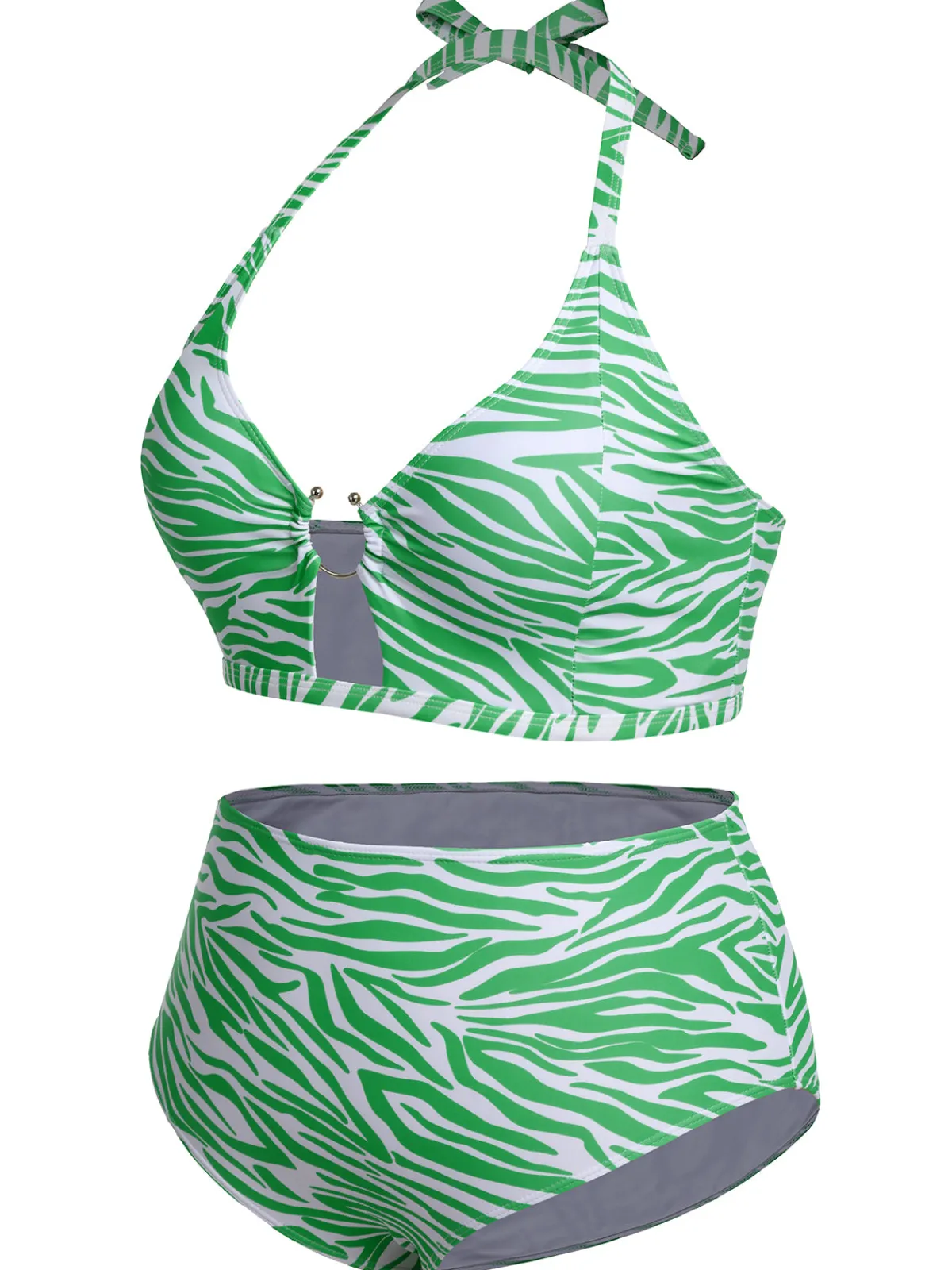Online Retro Stage [Plus Size] 1940s Zebra Print Cutout Halter Swimsuit