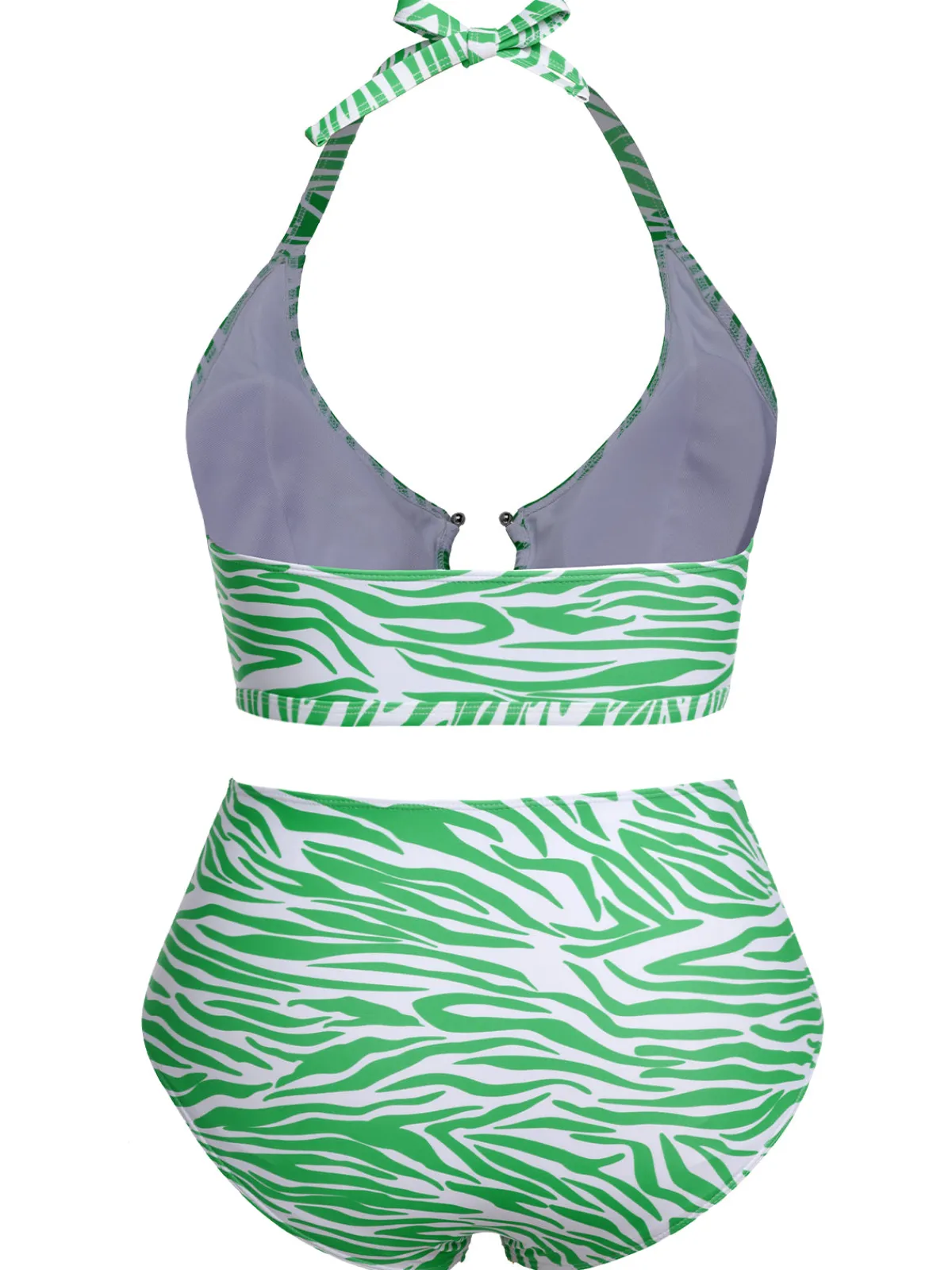 Online Retro Stage [Plus Size] 1940s Zebra Print Cutout Halter Swimsuit
