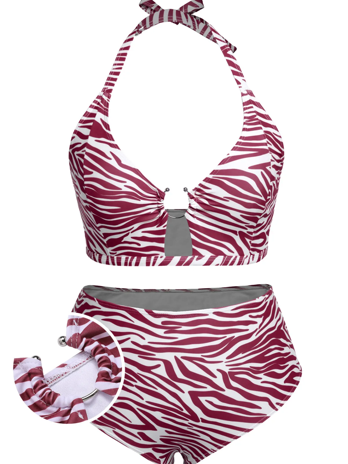 Online Retro Stage [Plus Size] 1940s Zebra Print Cutout Halter Swimsuit