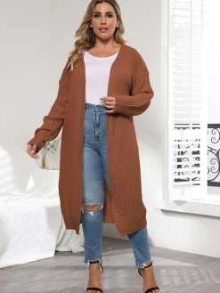 Fashion Retro Stage [Plus Size] Solid Color 1960s Knitted Long Cardigan