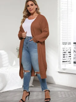 Fashion Retro Stage [Plus Size] Solid Color 1960s Knitted Long Cardigan