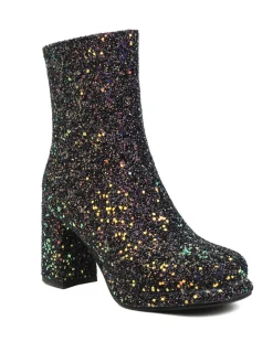 Fashion Retro Stage Point Toe Sequined Chunky Heel Ankle Boots