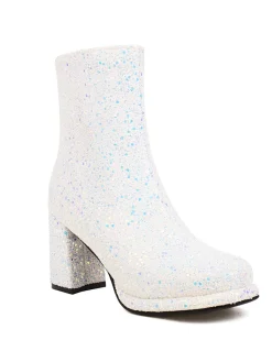 Fashion Retro Stage Point Toe Sequined Chunky Heel Ankle Boots