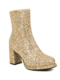 Fashion Retro Stage Point Toe Sequined Chunky Heel Ankle Boots