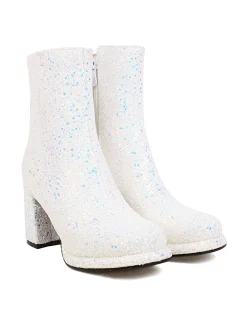 Fashion Retro Stage Point Toe Sequined Chunky Heel Ankle Boots
