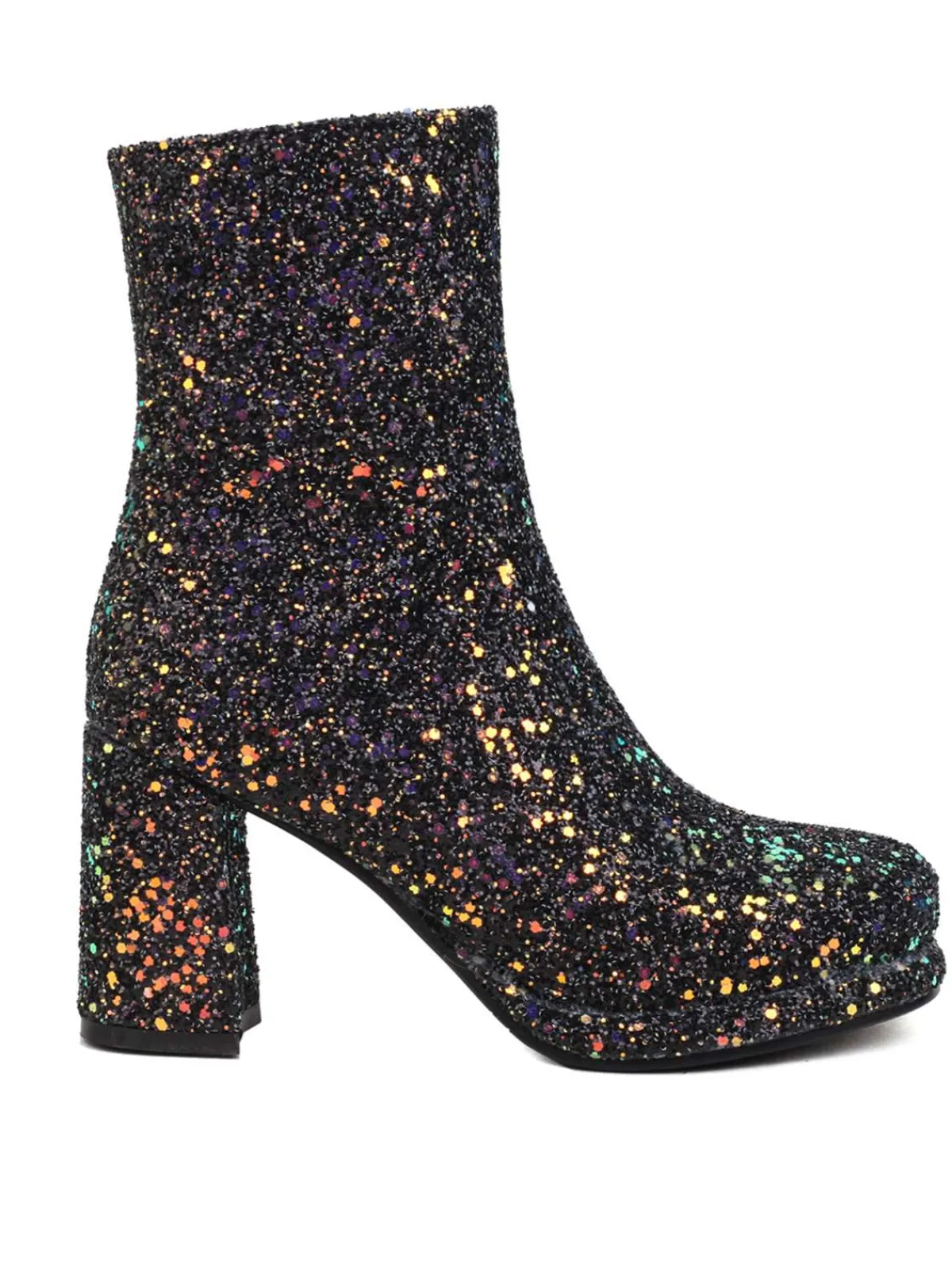 Fashion Retro Stage Point Toe Sequined Chunky Heel Ankle Boots