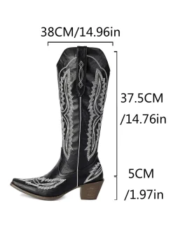 Outlet Retro Stage Pointed Embroidered Cowboy Knee-High Boots