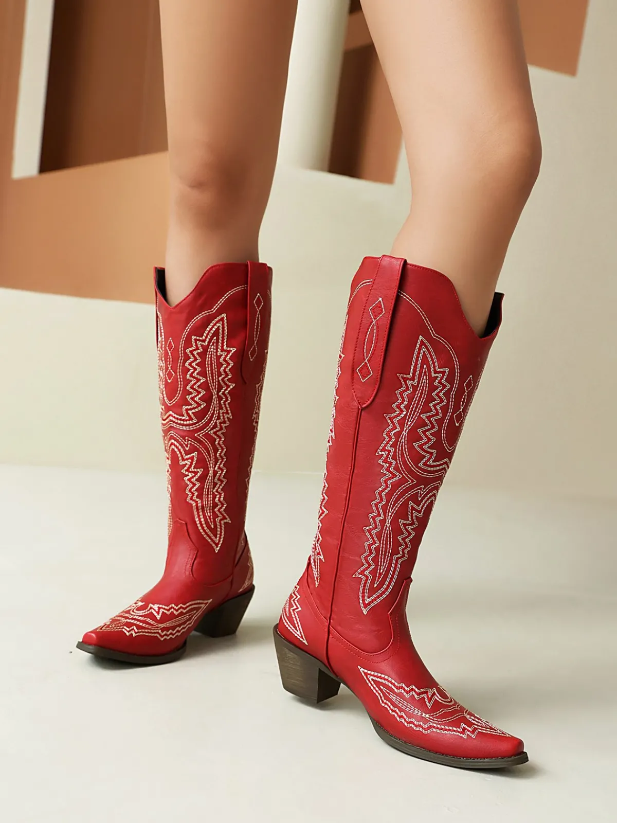 Outlet Retro Stage Pointed Embroidered Cowboy Knee-High Boots