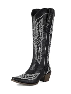 Outlet Retro Stage Pointed Embroidered Cowboy Knee-High Boots