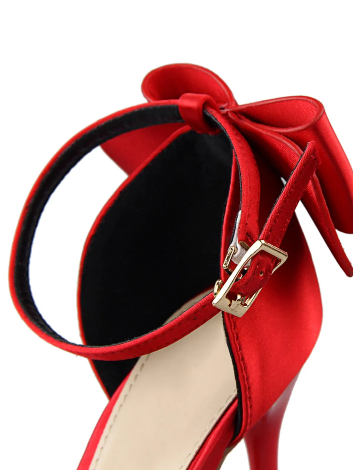 New Retro Stage Pointed Toe Bow Strap Satin High Heels Shoes