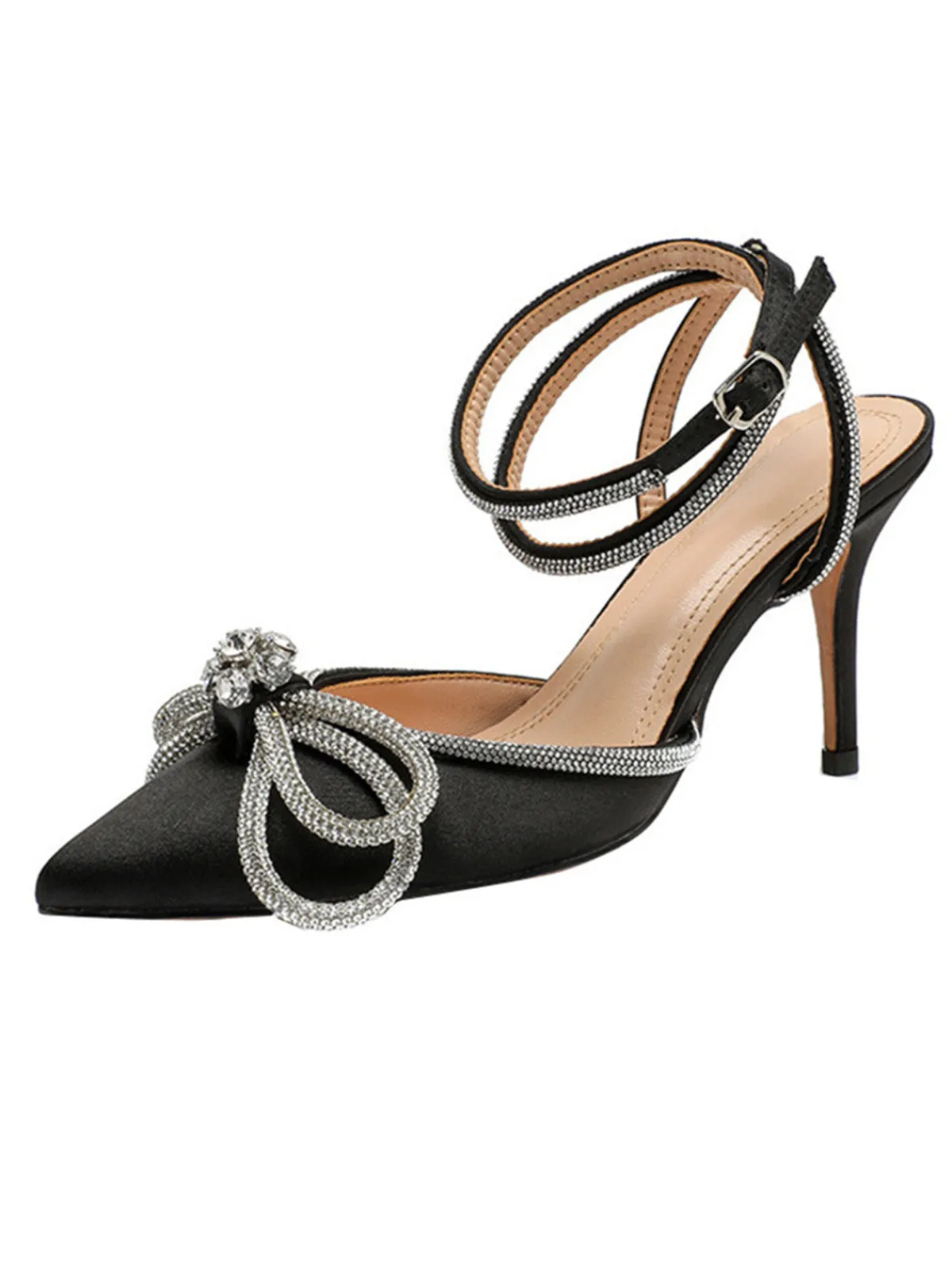 Best Retro Stage Pointed Toe Bowknot Rhinestone High Heels