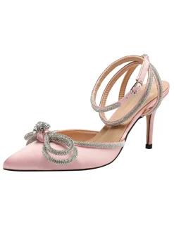 Best Retro Stage Pointed Toe Bowknot Rhinestone High Heels
