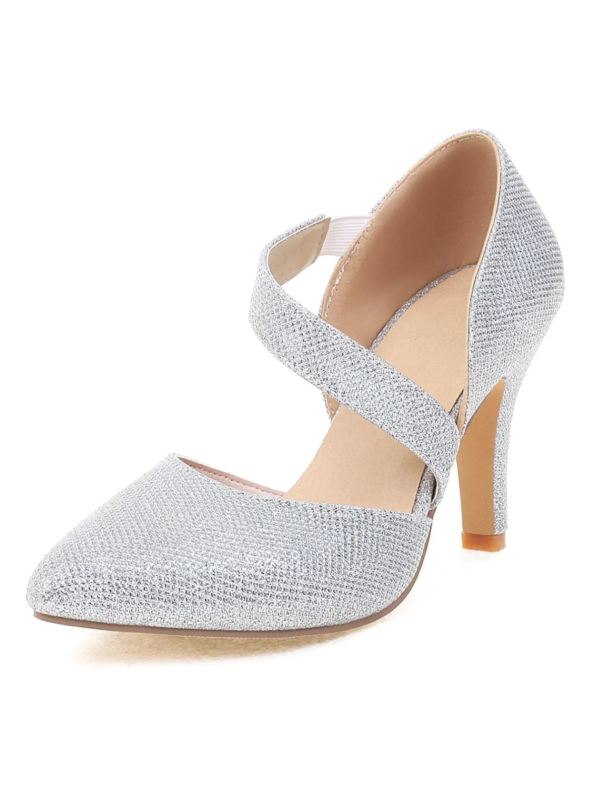 Fashion Retro Stage Pointed Toe Glitter Oblique Strap High Heels
