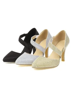 Fashion Retro Stage Pointed Toe Glitter Oblique Strap High Heels