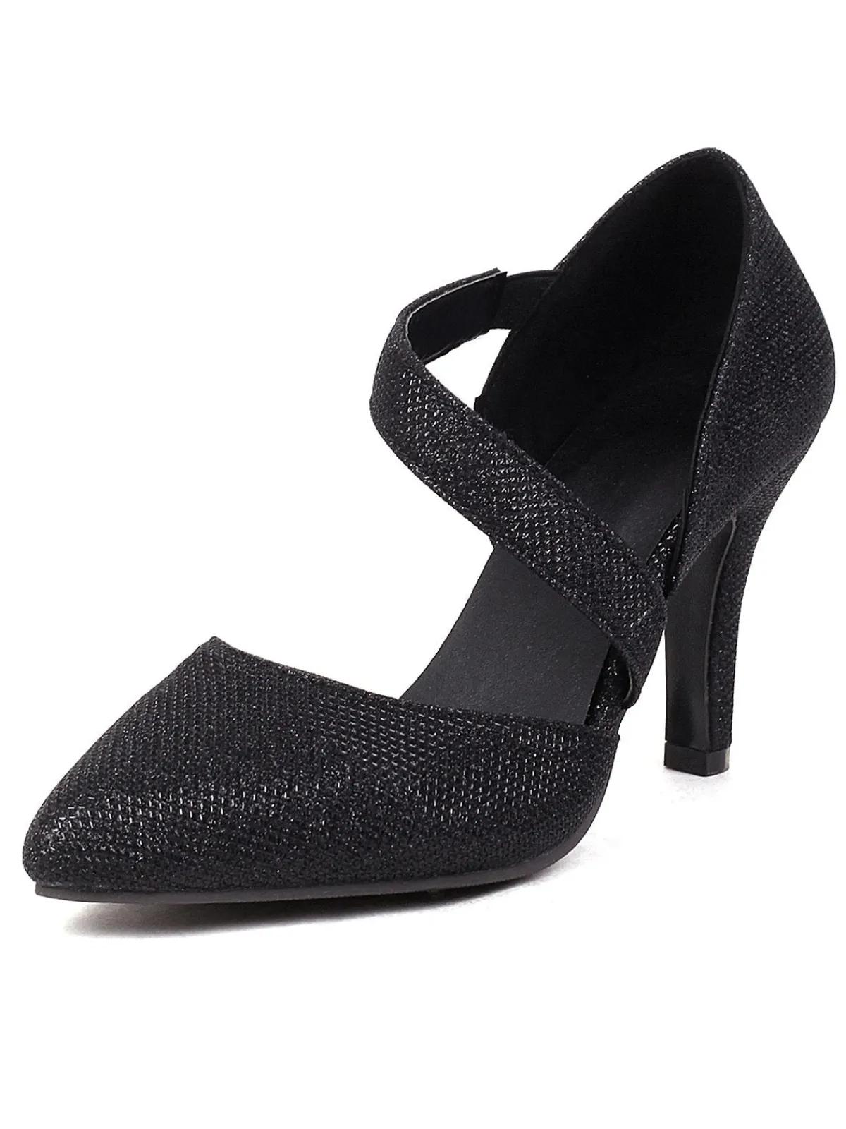 Fashion Retro Stage Pointed Toe Glitter Oblique Strap High Heels