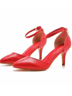 New Retro Stage Pointed Toe Leather Stiletto Heels Shoes