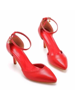 New Retro Stage Pointed Toe Leather Stiletto Heels Shoes