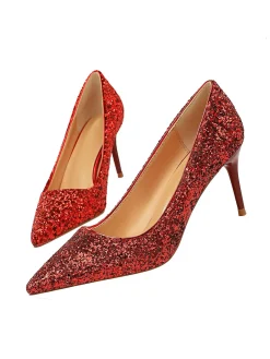 Outlet Retro Stage Pointed Toe Sequins Glitter High Heels Shoes