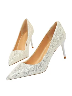 Outlet Retro Stage Pointed Toe Sequins Glitter High Heels Shoes