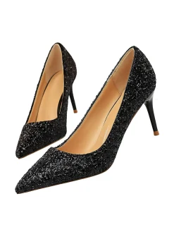Outlet Retro Stage Pointed Toe Sequins Glitter High Heels Shoes