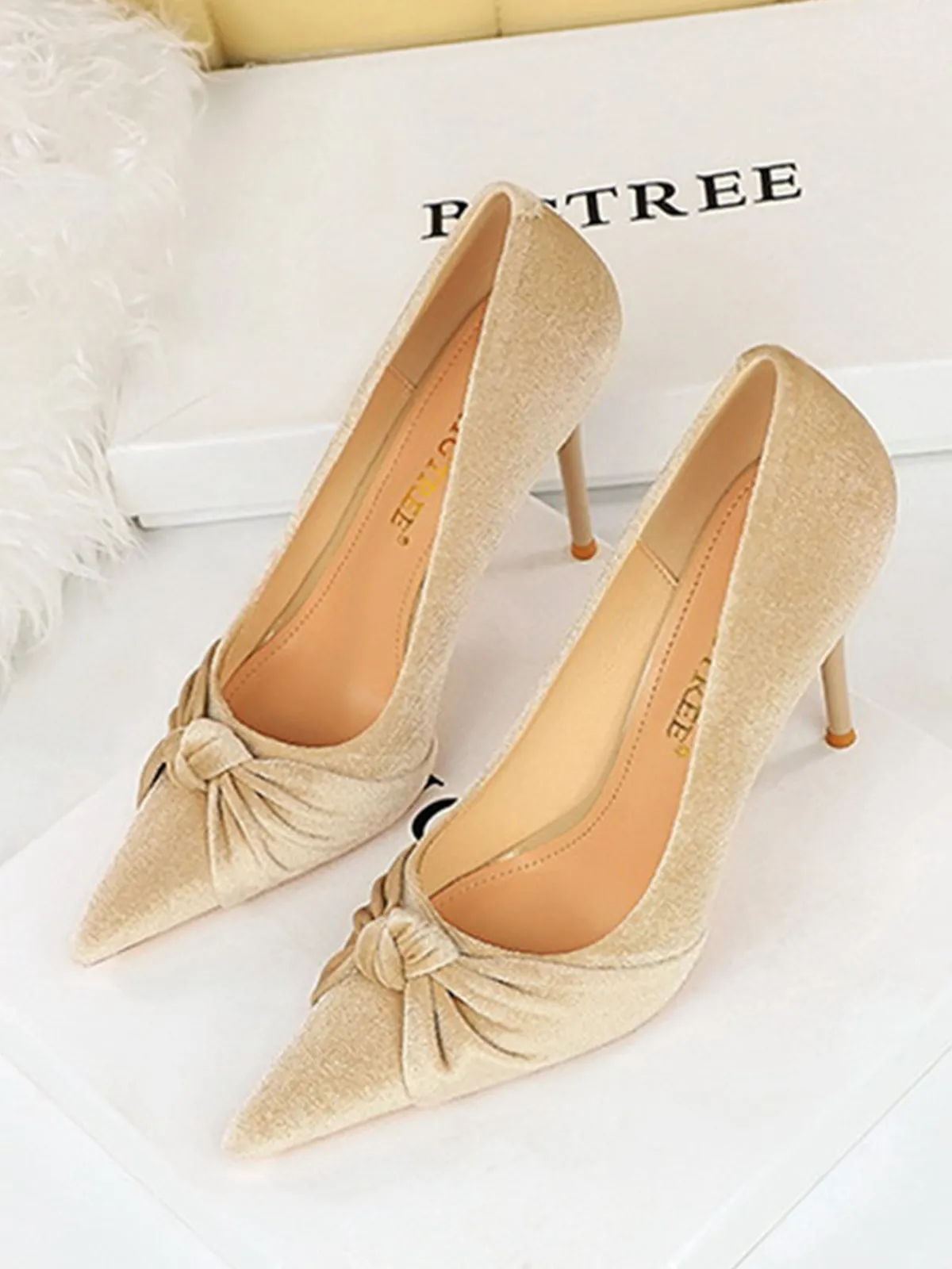New Retro Stage Pointed Toe Velvet Stiletto Heels Shoes
