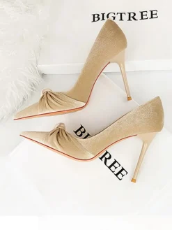 New Retro Stage Pointed Toe Velvet Stiletto Heels Shoes