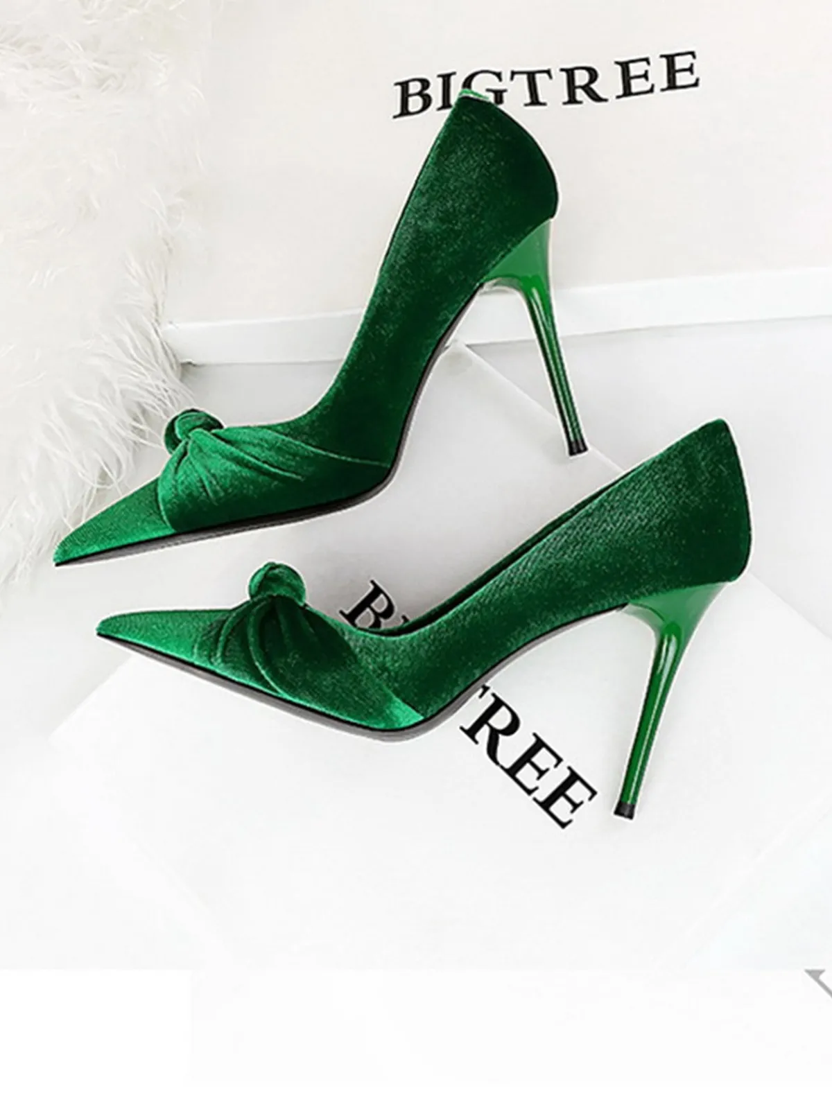 New Retro Stage Pointed Toe Velvet Stiletto Heels Shoes