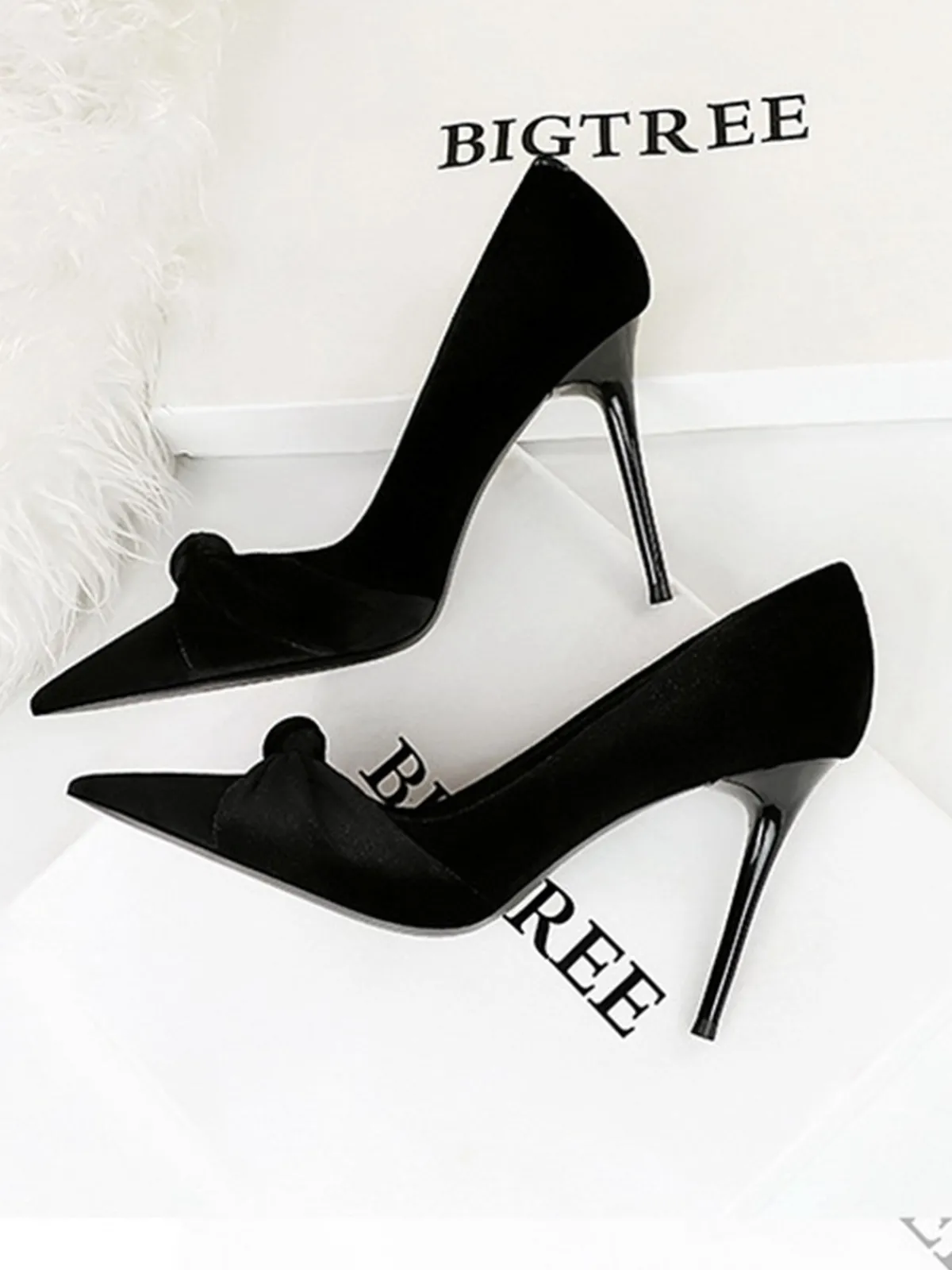 New Retro Stage Pointed Toe Velvet Stiletto Heels Shoes